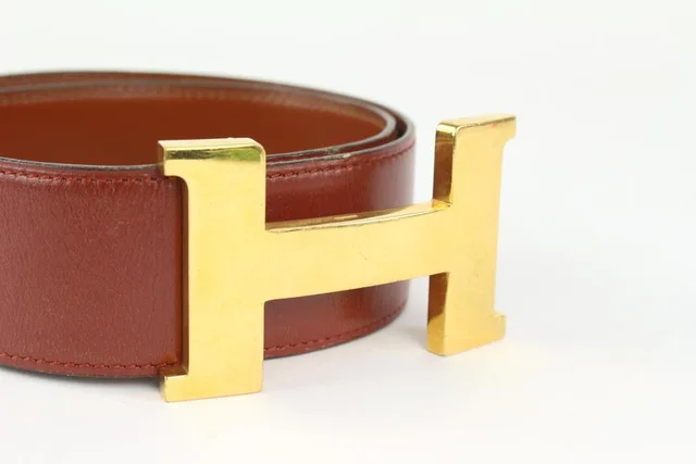 Hermès 42mm H Logo Belt Lit Burgundy x Gold in Burgundy from Bagriculture