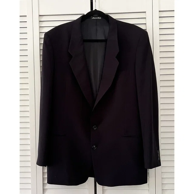Vtg Giorgio Armani Le Collezioni 100% Pure Virgin Wool Dark Navy Jacket 42 Long in blue Wool from Poshmark