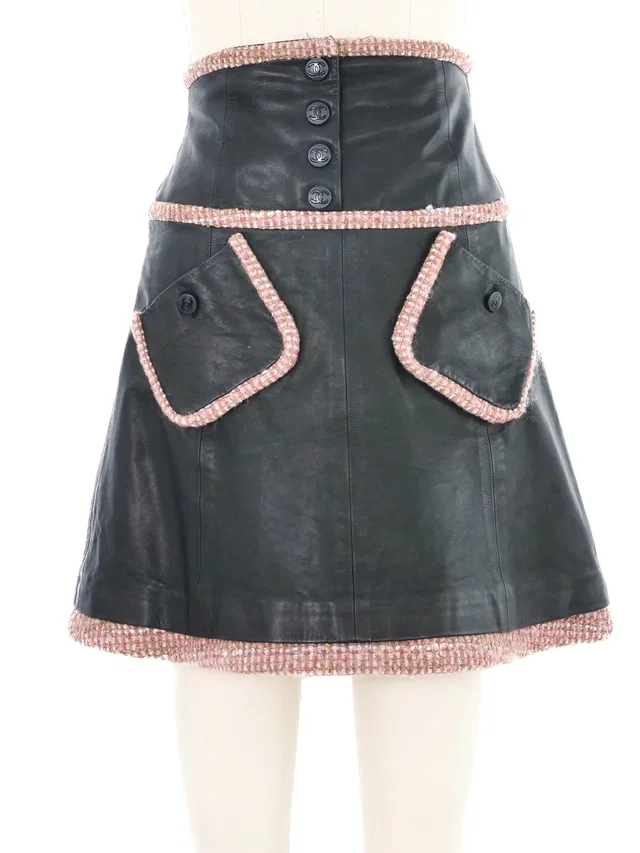2003 Chanel Tweed Accented Leather Skirt in Tweed from Arcade Vintage