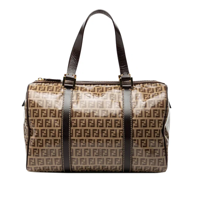 Brown Fendi Zucchino Crystal Boston Bag in Brown from Designer Revival