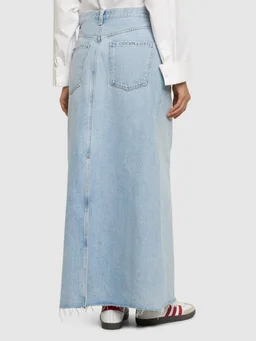Agolde Denim Mini Skirt in 100% Cotton, photo 3 of 5 from LUISAVIAROMA
