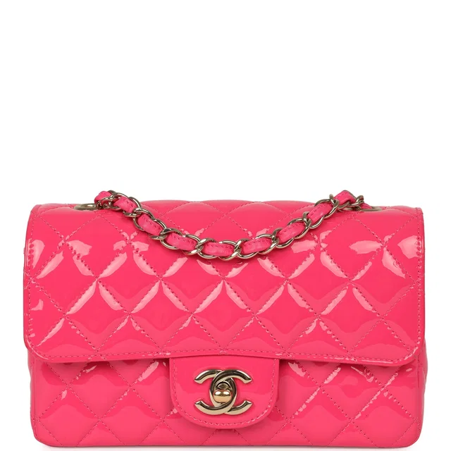 Chanel Mini Classic Rectangular Flap Bag Hot Pink Patent Gold Hardware in Pink Patent leather from Madison Avenue Couture