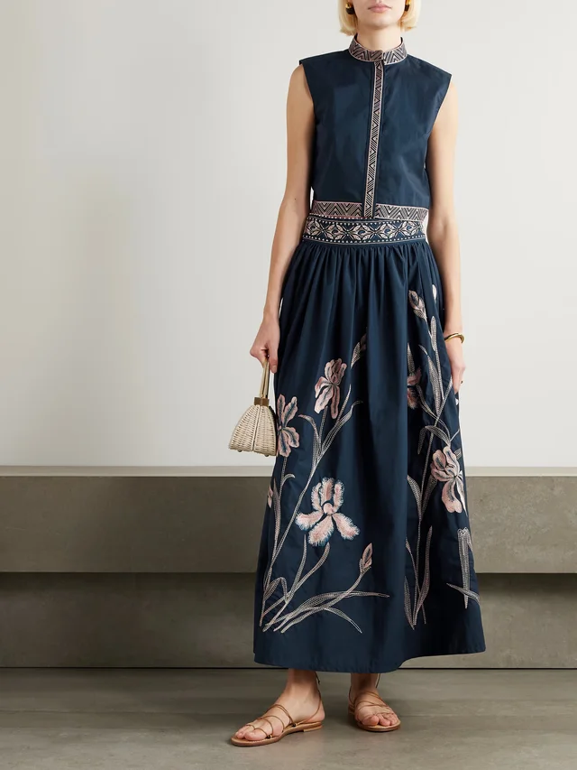 EMPORIO SIRENUSE Andorra Iris cropped embroidered cotton-blend poplin top in Blue, photo 2 of 2 from NET-A-PORTER (Canada)
