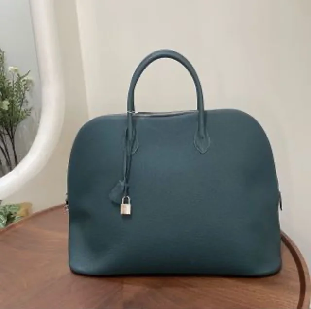 Hermès Green Full Leather Bowling Bag, D-Stamp in Green Leather from Luxury Promise