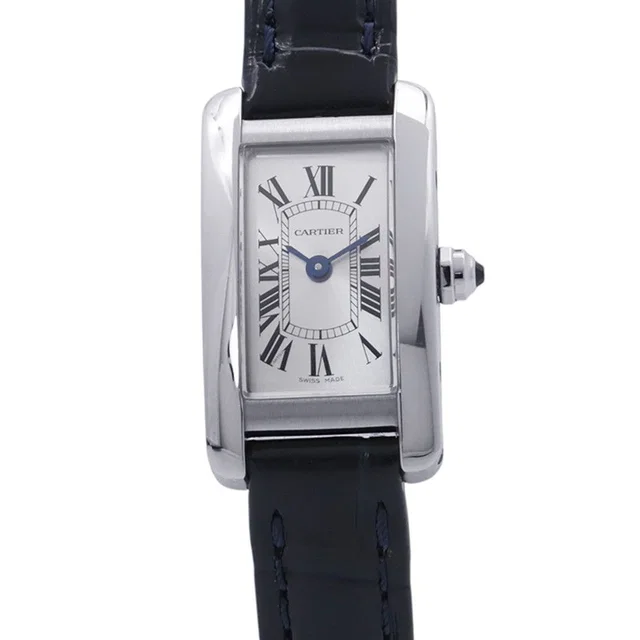 Cartier Tank American Mini Watch Silver Dial in Silver Crocodile from The Reluxe