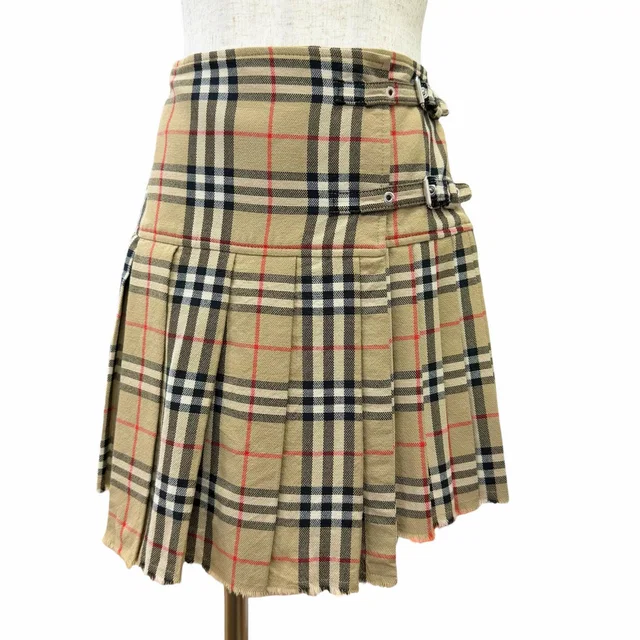 Burberry Nova Check Cotton Pleated Wrap Skirt from LuxUness