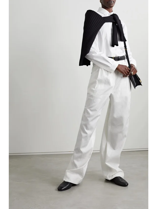 THE ROW Bufus pleated cotton-poplin straight-leg pants in White, photo 2 of 2 from NET-A-PORTER (Canada)