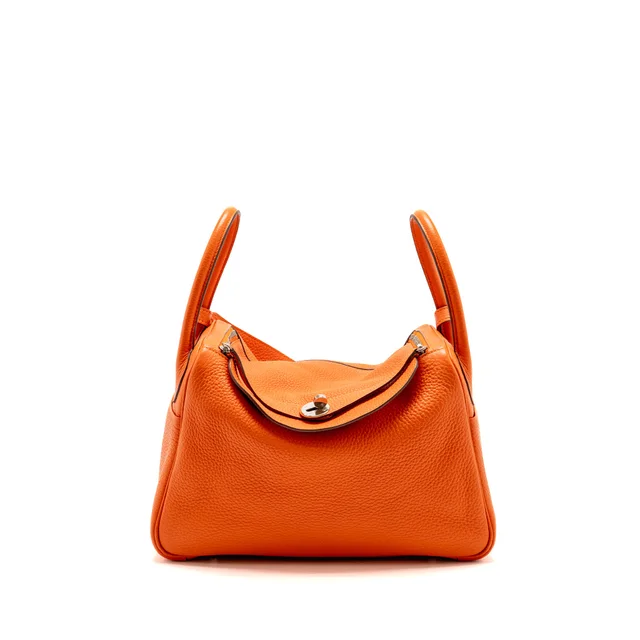 Hermès lindy 30 clemence orange SHW stamp square R in Orange Clemence leather from EMIER