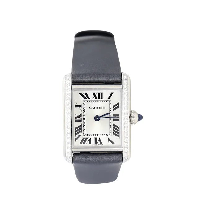 Tank Must de Cartier Diamond Watch Small in Calfskin from Luxe.It.Fwd
