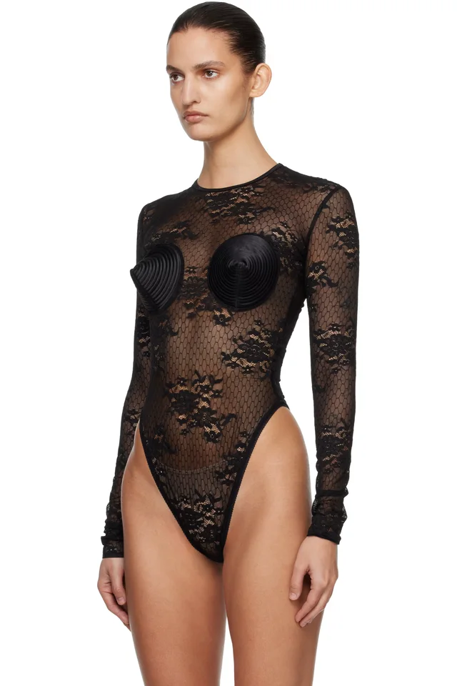 VAQUERA Black Lace Bullet Bra Bodysuit, photo 4 of 5 from SSENSE