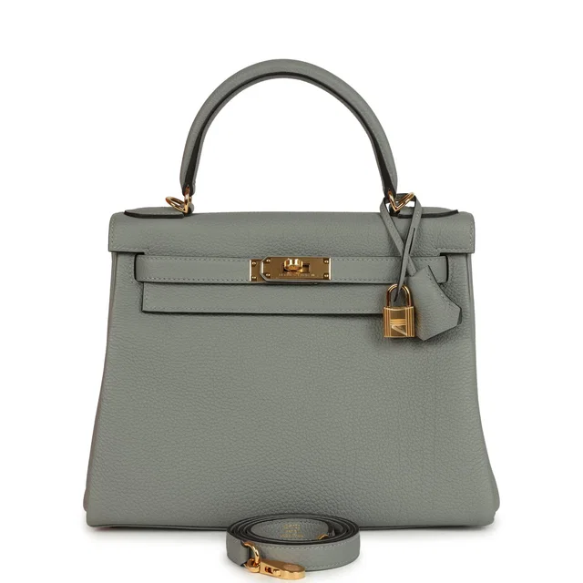 Hermès Kelly Retourne 28 Gris Mouette Togo Gold Hardware in Grey Togo leather from Madison Avenue Couture
