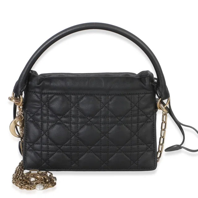 Black Lambskin Cannage Lady Dior Milly Mini Drawstring Bag in Black Lambskin from myGemma