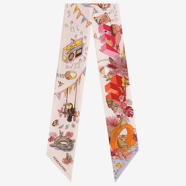 Ferragamo Silk Bandeau Jungle Party Print Scarf — Multicolor Scarfs in Multicolor Silk from HEWI