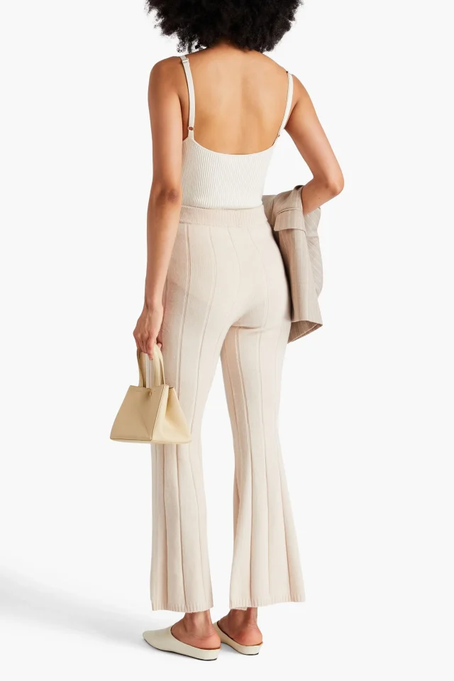 Joseph Ribbed Merino Wool-Blend Flared Pants in Ecru, photo 3 of 4 from THE OUTNET