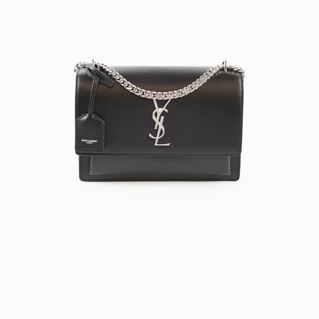 Saint Laurent Sunset Medium Black SHW in Black from The Purse Affair