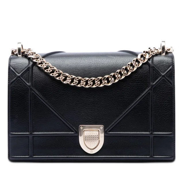 Black Dior Medium Calfskin Diorama Flap Crossbody Bag in Black Calfskin from Designer Revival