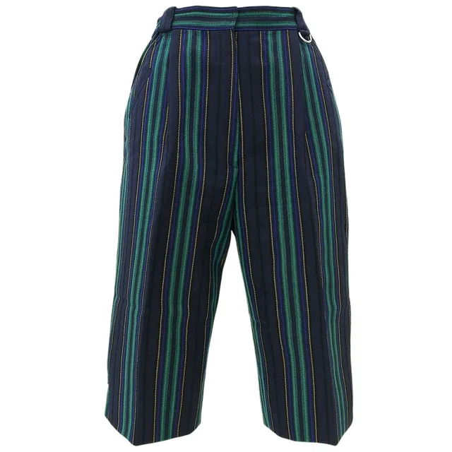 Dior Stripe Pattern Logo Embroidered Half Pants #L Navy/Green in Navy Wool from VINTAGE QOO TOKYO