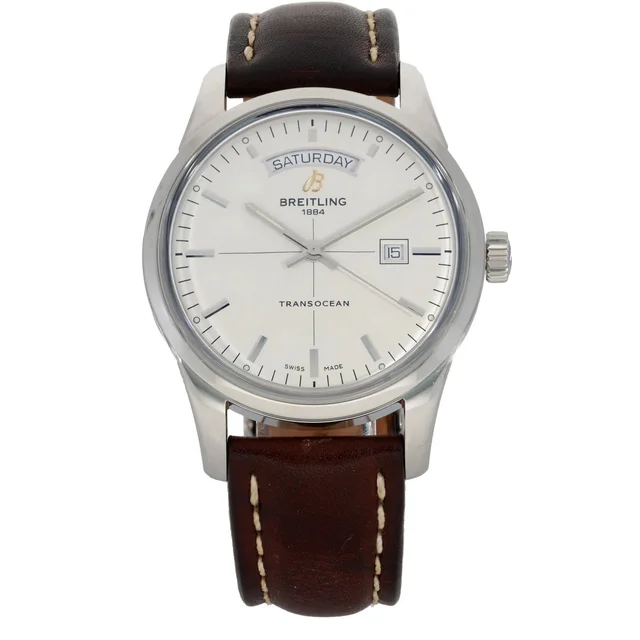 Breitling Transocean Day & Date A45310 43mm Stainless Steel Watch in Leather from H&T