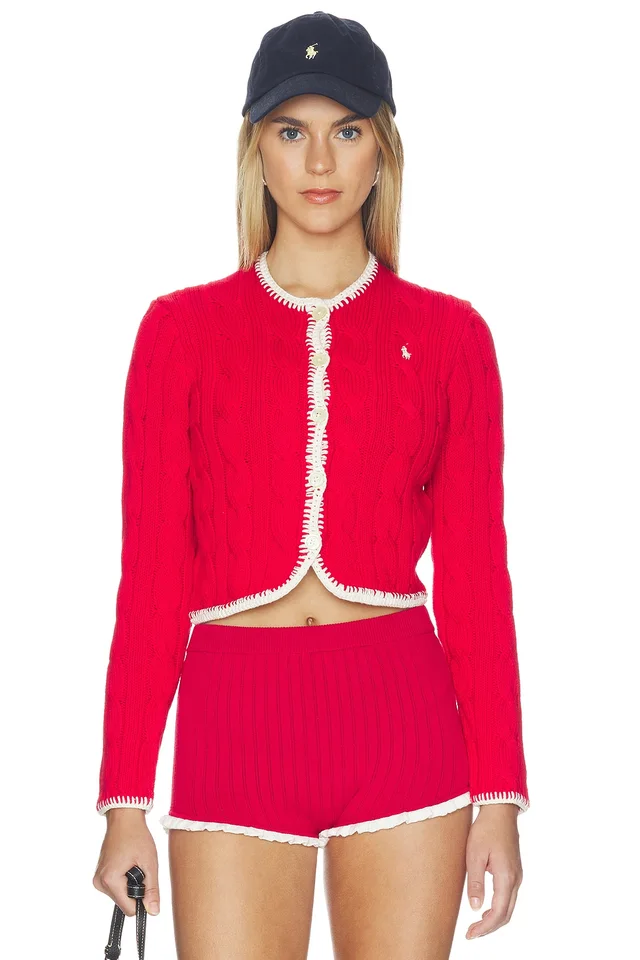 Polo Ralph Lauren Cotton Long Sleeve Cardigan in Cruise Red, photo 2 of 6 from REVOLVE (Canada)