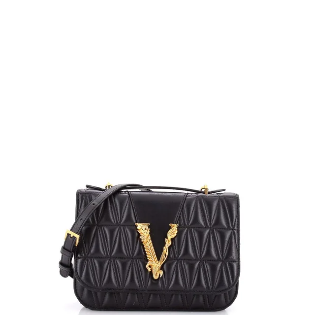 Versace Small Virtus Flap Shoulder Bag Quilted Leather in black Leather from Poshmark