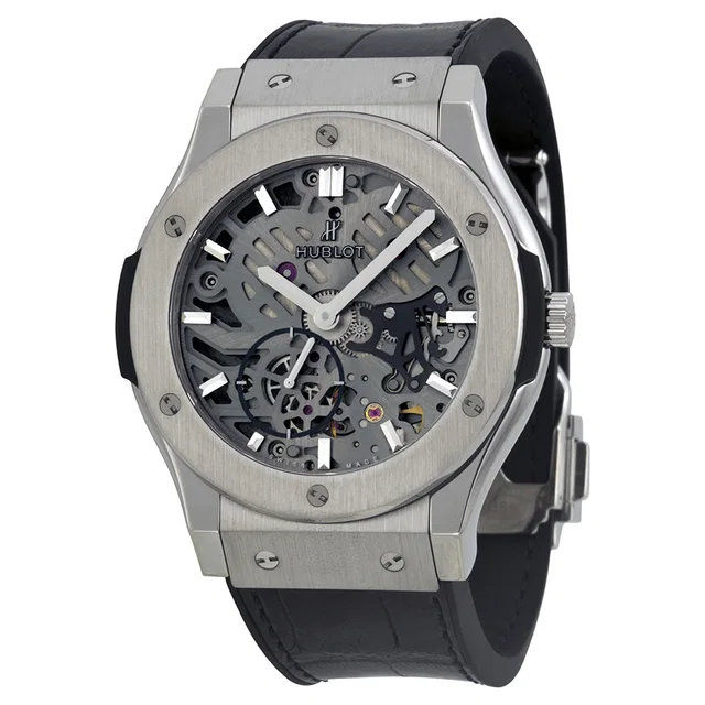 Hublot Classic Fusion Skeleton Dial Mens Watch 545.NX.0170.LR in black Crocodile from Jomashop.com