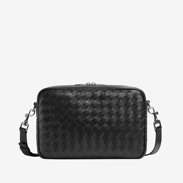 Bottega Veneta Intrecciato Woven Calf Skin Crossbody Bag — Black in Black Woven leather from HEWI