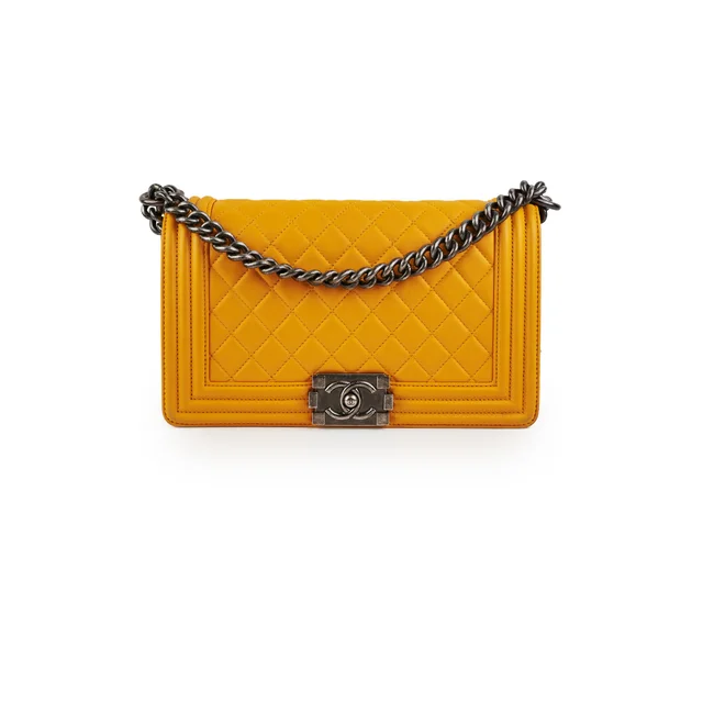 Chanel Old Medium Boy Bag Lambskin Yellow in Yellow Lambskin from The Purse Affair