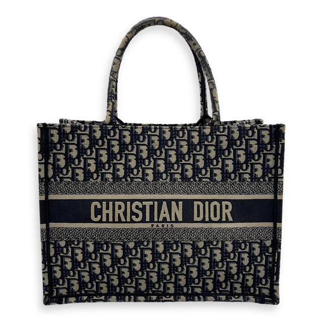 Dior Book Tote Top Handle Bag Medium Blue in Jacquard in Blue from Luxury Promise