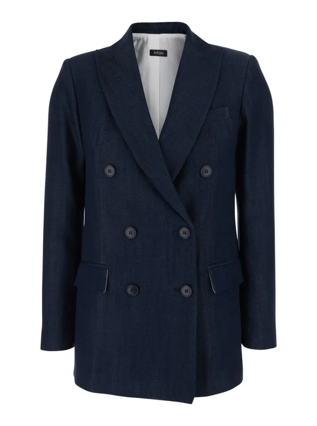 Leplain Double-breasted jacket with peak revers in blue tech fabric for women in Blue 100% Tencel from Gaudenzi Boutique, photo 1 of 1