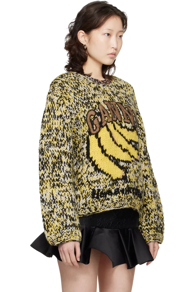 GANNI Black & Yellow Heavy Wool Handknit Sweater, photo 2 of 2 from SSENSE