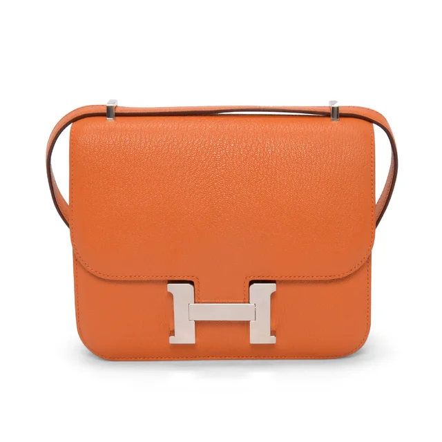 Hermès Chevre Mysore Verso Constance 18 in Orange & Rose Azalee Goatskin from Blue Spinach