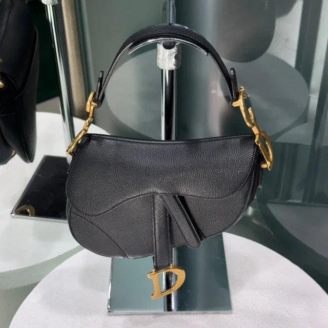 Dior Mini Saddle Bag Black Grained Calfskin in Black Caviar leather from Revivre