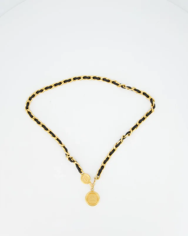 Chanel Vintage 24K Gold and Black Lambskin Leather Medallion Belt in Black Lambskin from Sellier, photo 3 of 5