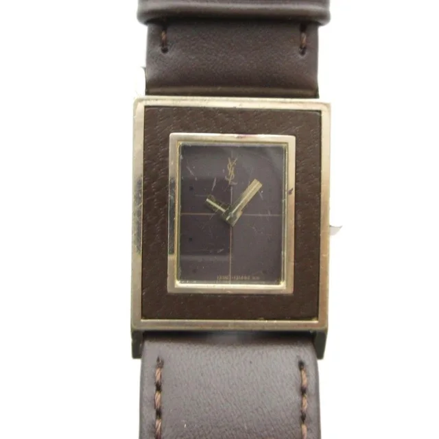 Saint Laurent Watch Quartz Leather Square Brown in Brown Leather from The Reluxe