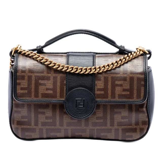 Brown Fendi Vitello Grace and Glazed FF 1974 Double F Satchel in Brown Coated canvas from Designer Revival