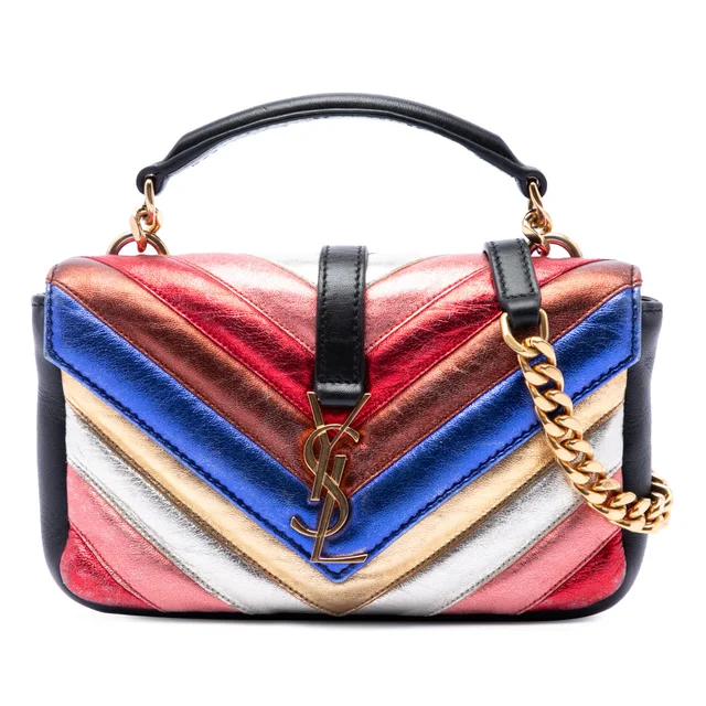 Multi Saint Laurent Mini Chevron Sheepskin Multicolor Monogram College Satchel in Multicolor Leather from Designer Revival, photo 1 of 1