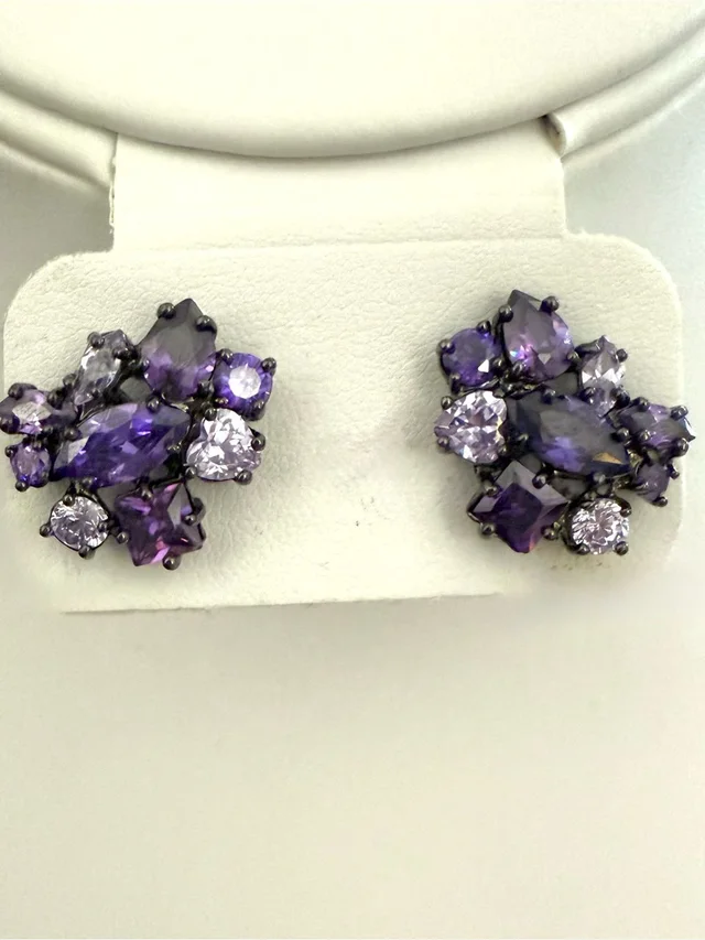 Signed Givenchy Purple Rhinestone Cluster Stud Earrings Gunmetal Vintage in purple from Poshmark
