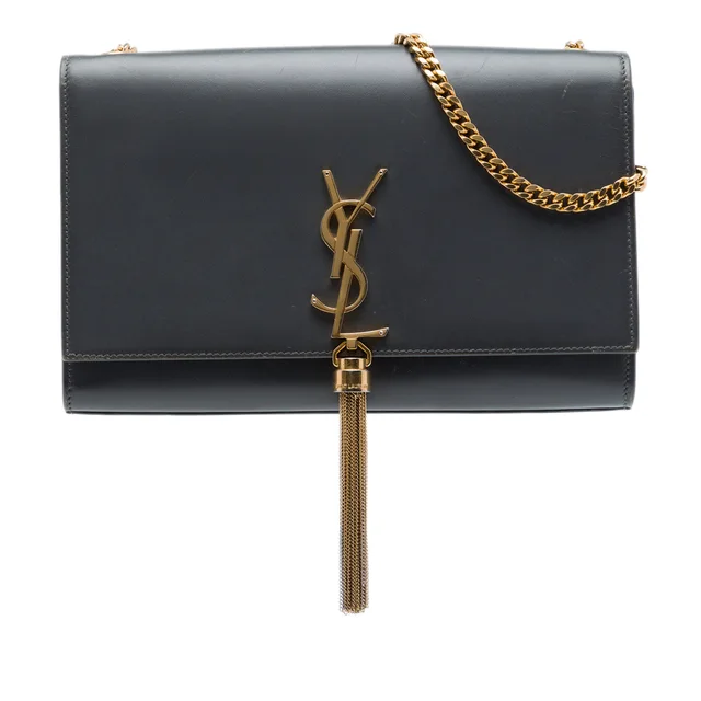 Black Saint Laurent Medium Smooth Calfskin Classic Monogram Kate Tassel Crossbody in Black Calfskin from Designer Revival