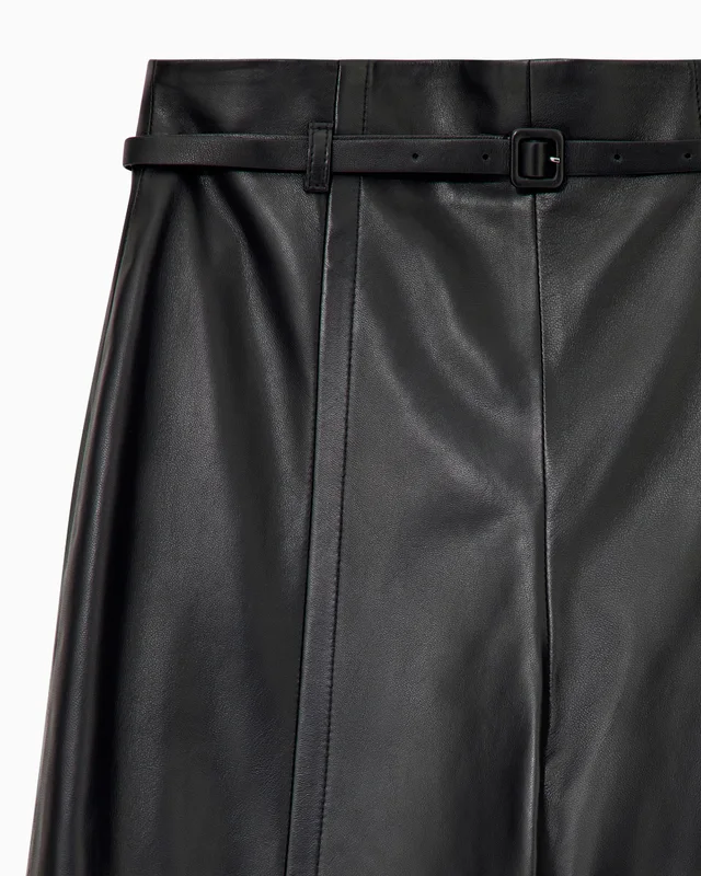 Emporio Armani Trousers in leather with high waist wide leg and belt, photo 3 of 7 from SENSER