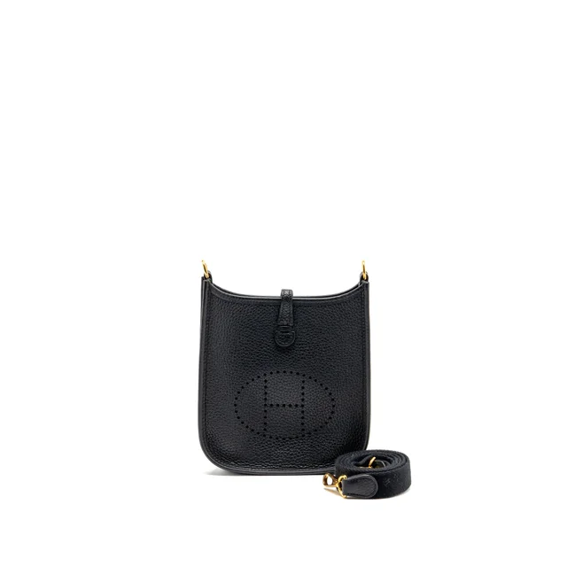 Hermès Mini Evelyn Clemence Black GHW Stamp B in Black Clemence leather from EMIER