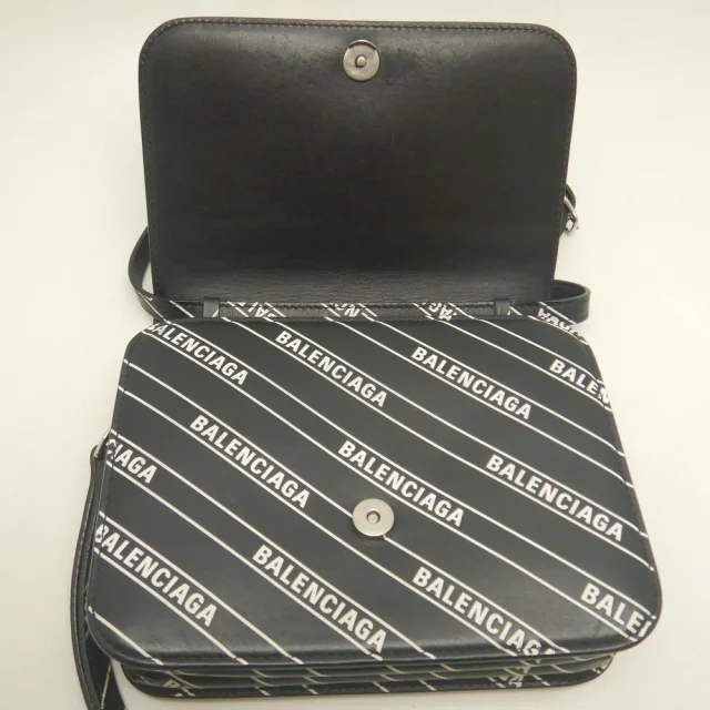 Balenciaga B. Allover Logo Leather Shoulder Bag in Black Leather from LuxUness, photo 5 of 8
