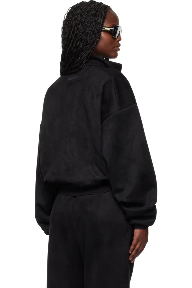 Fear of God ESSENTIALS Black Holiday Faux-Suede Fleece Vintage Track Jacket, photo 3 of 4 from SSENSE
