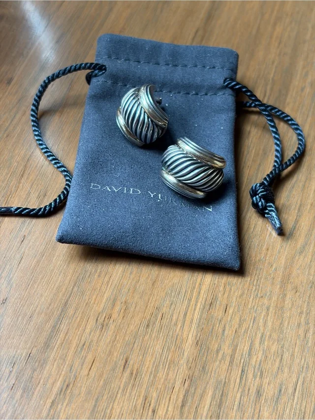 David Yurman Two-Tone Twisted Cable Dome Earrings - Silver & Gold in silver|gold|gray from Poshmark