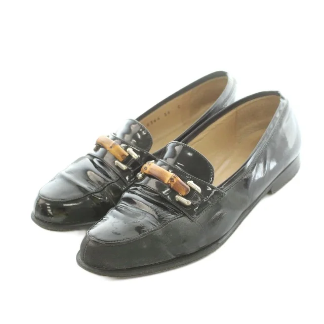 Gucci Loafers Leather Bamboo Motif Black in Black Leather from The Reluxe