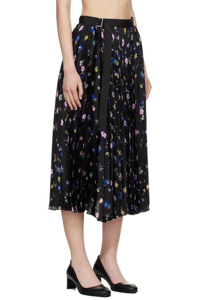 sacai Black Floral Print Midi Skirt, photo 2 of 2 from SSENSE