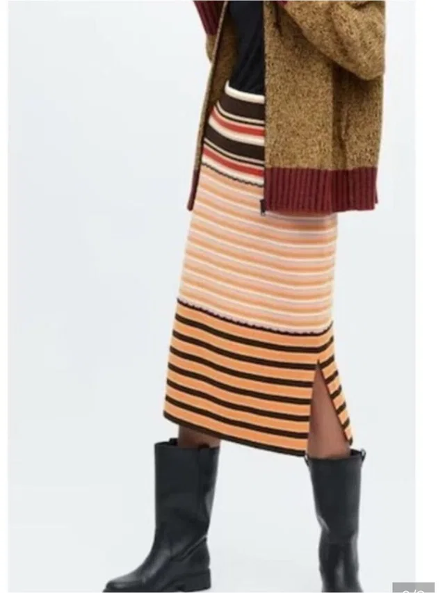 Marni X Uniqlo Merino Wool Blend Orange Multi Striped Knit Midi Skirt Medium in orange Wool from Poshmark