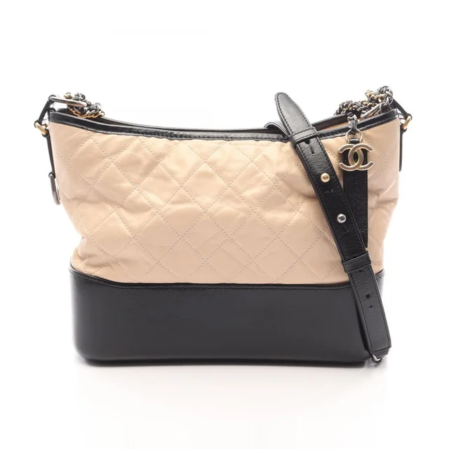 Shoulder Bag Gabrielle de Chanel Large Hobo Beige Black Calfskin Chain in Black Calfskin from The Reluxe