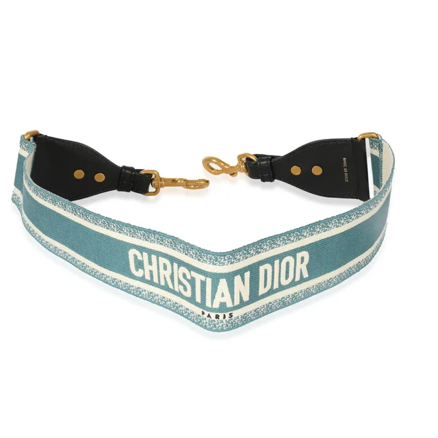 Dior Blue Canvas Logo Embroidered Strap Beige; Bag in Beige Canvas from HEWI