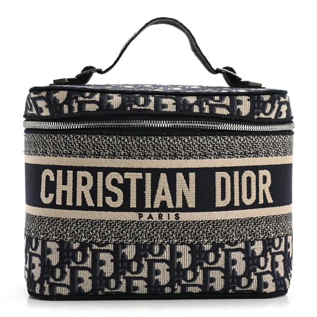 Dior Diortravel Vanity Case Oblique Canvas Bag - Blue & Beige in Beige Canvas from H&T