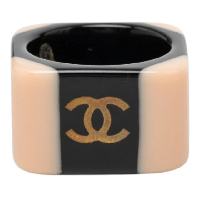 Beige Chanel CC Resin Ring in Beige Resin from Designer Revival